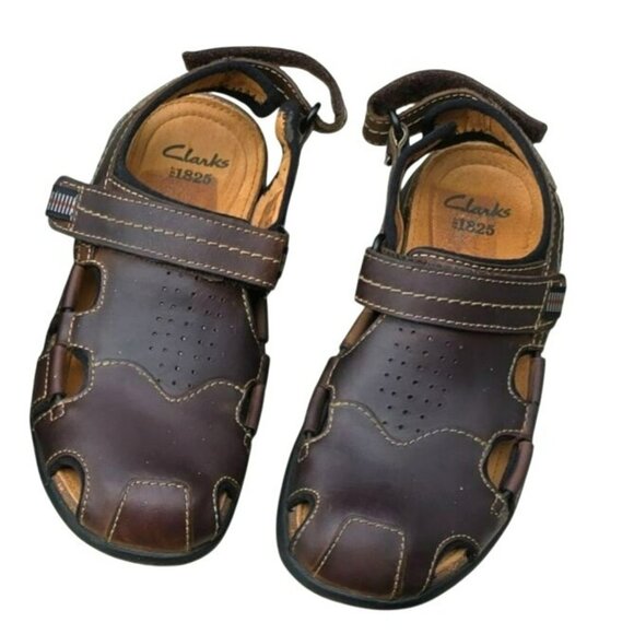 Clarks Mens Brown Leather Unstructured Bay Sandals Size 7M Closed Toe JJ4105 - Picture 1 of 7